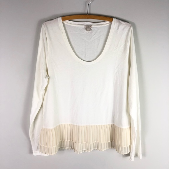 J. Crew Factory Cream Long Sleeve Top with Pleated Detail - Picture 2 of 9